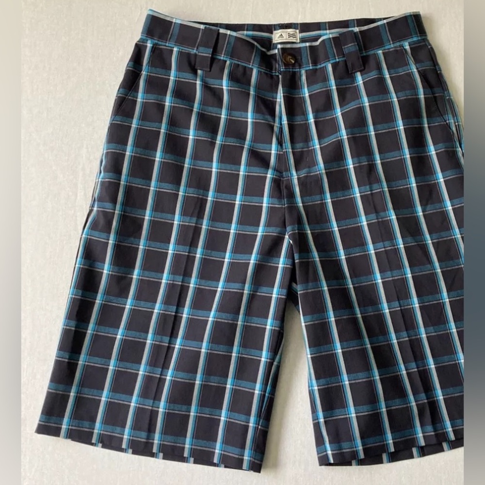 Adidas Climate Men's Golf Shorts Size 34 Performance Flat Front Plaid Logo